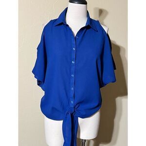 Blu  Pepper Cold Shoulder Blue Short Sleeve Blouse Size Medium